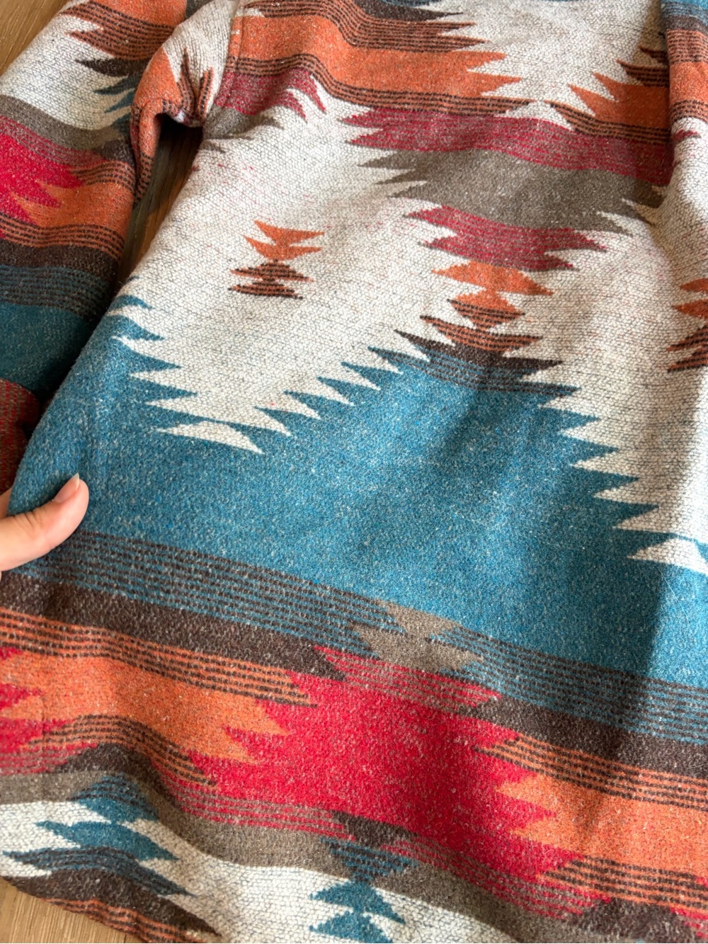 Altar’d State Aztec Pattern Button-Up Jacket/ Shacket in Teal & Rust - Picture 6 of 9